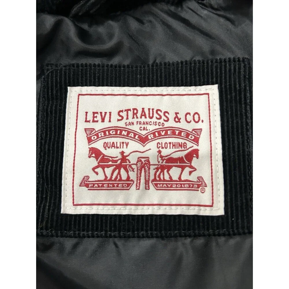 Levi Strauss Women's Size Medium Black Corduroy Puffer Coat Full Zip Lined - Picture 15 of 15